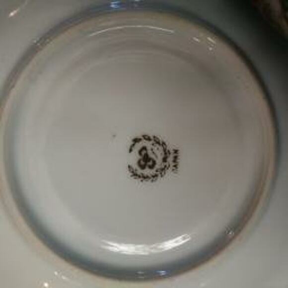 Vintage Japan Lustre Ware Pedestal Cup n Saucer Pink Rose Green Panels Gold Trim - Picture 12 of 16